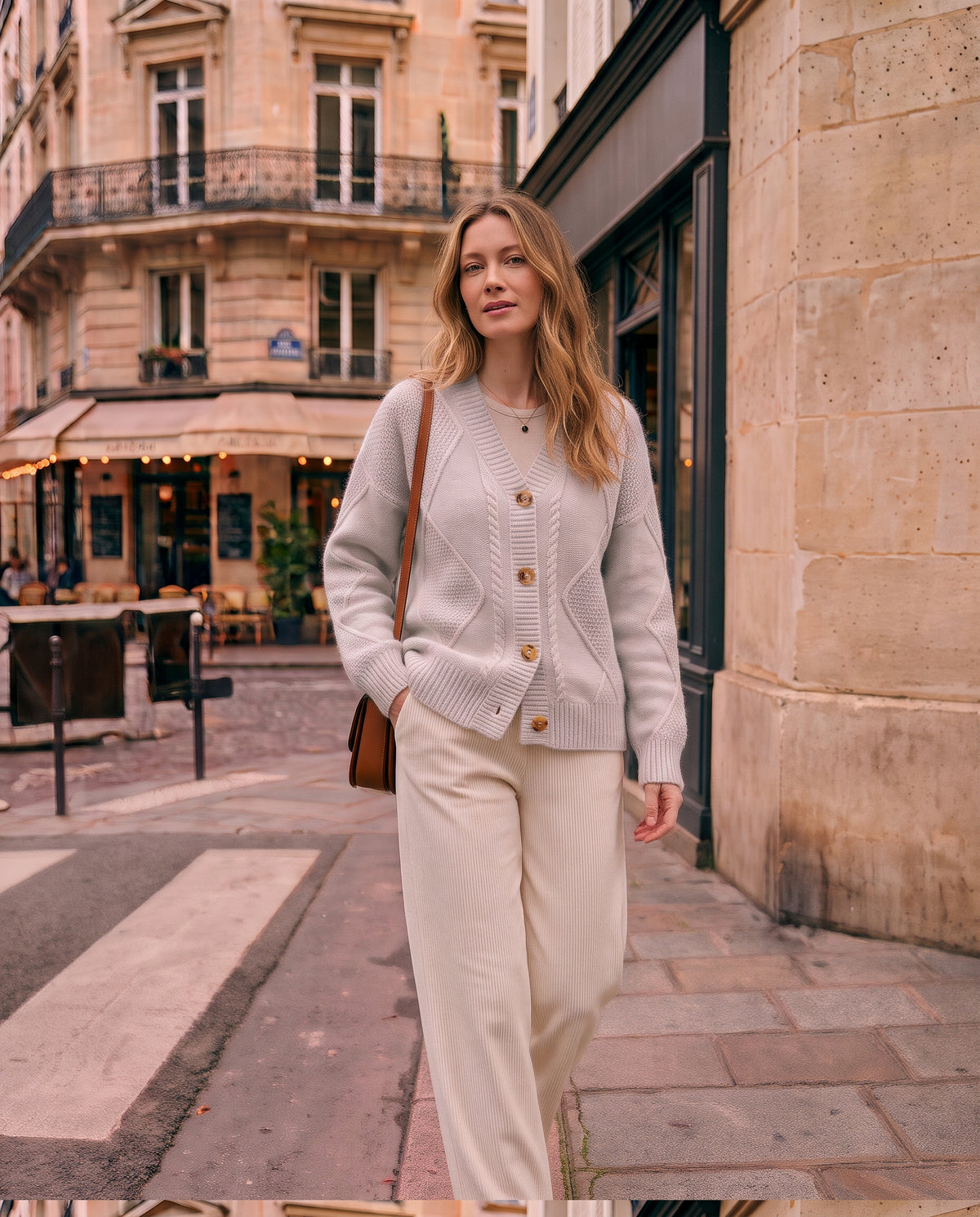 Adalgisa – Cardigan Moelleux en Maille Torsadée & Boutons Bois