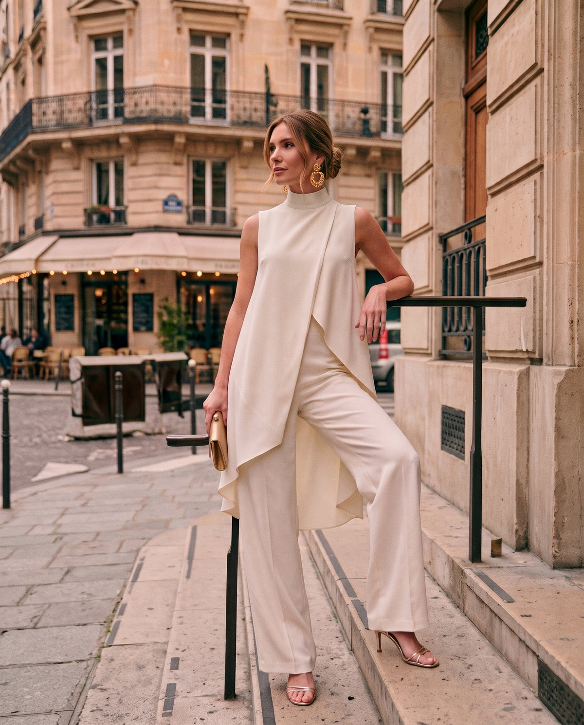 Ensemble 2 Pièces en Maille Côtelée Chic (Col Montant & Pantalon Palazzo)