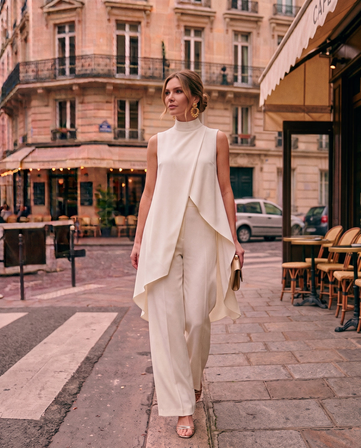 Ensemble 2 Pièces en Maille Côtelée Chic (Col Montant & Pantalon Palazzo)
