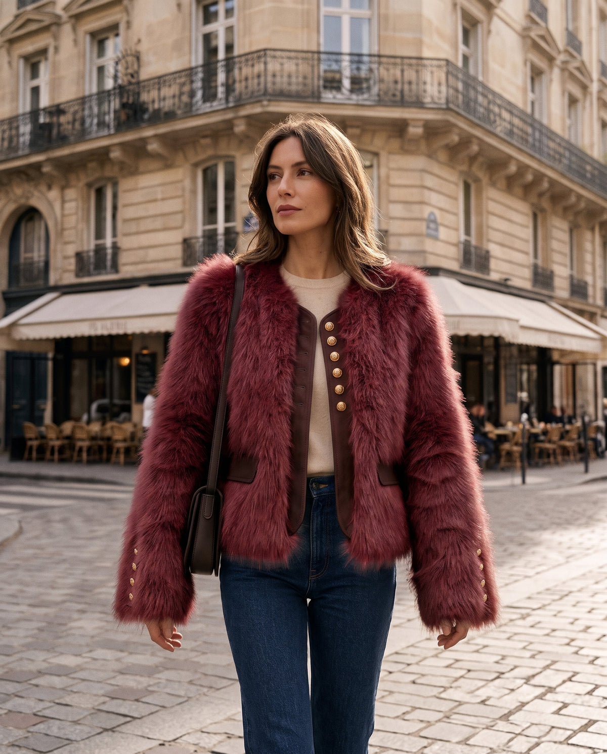 Veste Courte Élégante en Fausse Fourrure & Coupe Enveloppante