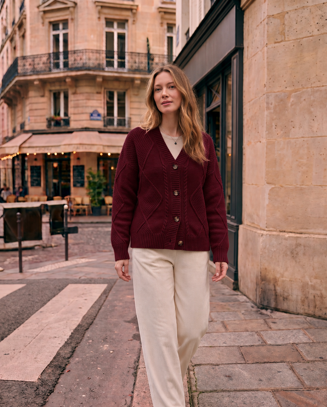 Adalgisa – Cardigan Moelleux en Maille Torsadée & Boutons Bois
