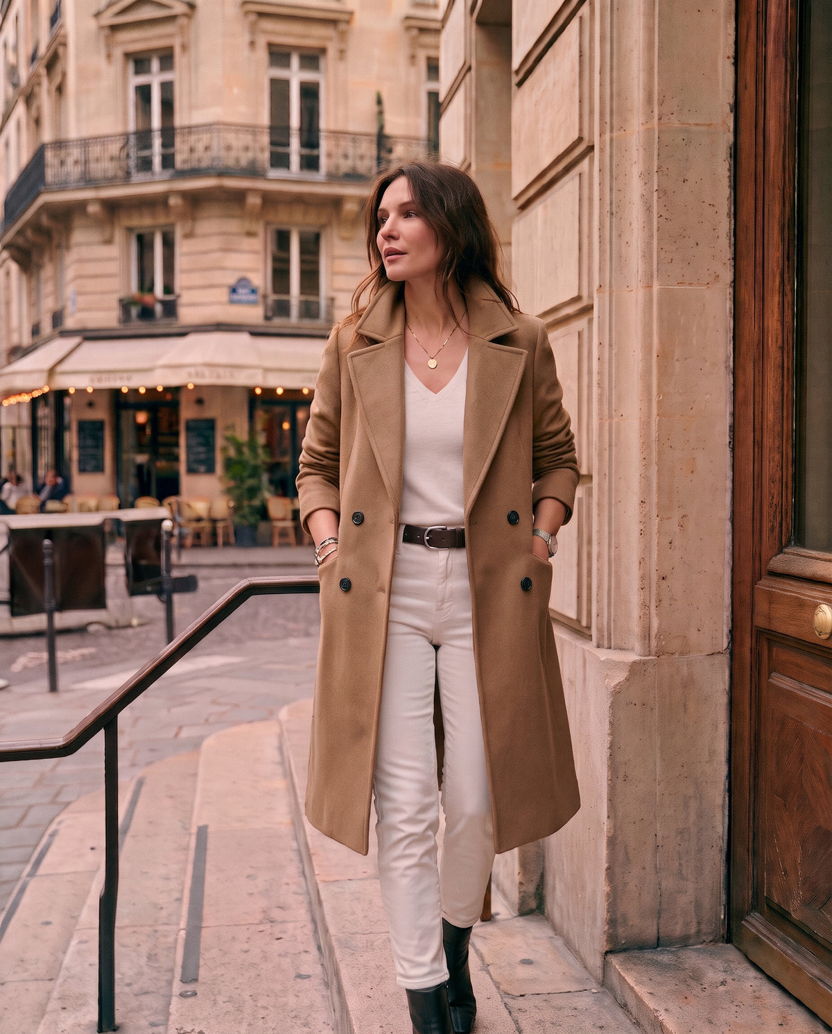 Céleste – Blazer Croisé en Drap de Laine & Manches en Maille Côtelée