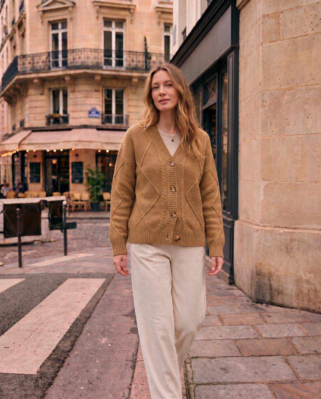 Adalgisa – Cardigan Moelleux en Maille Torsadée & Boutons Bois