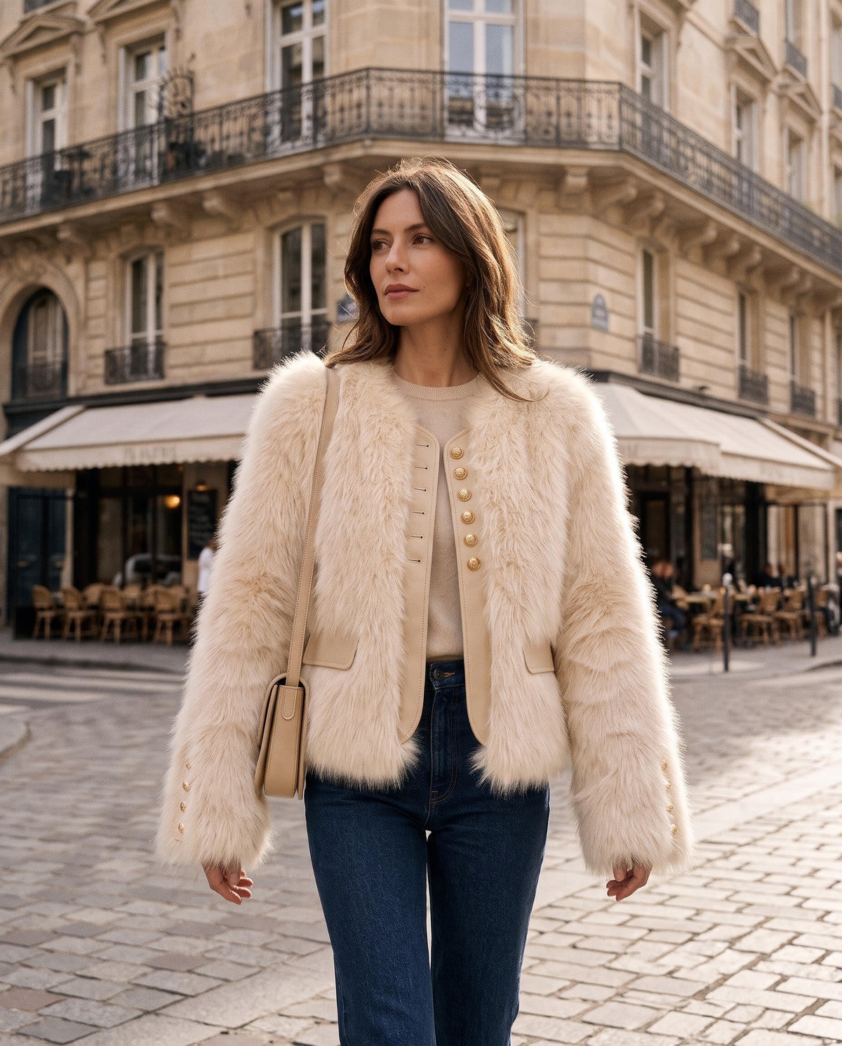 Veste Courte Élégante en Fausse Fourrure & Coupe Enveloppante
