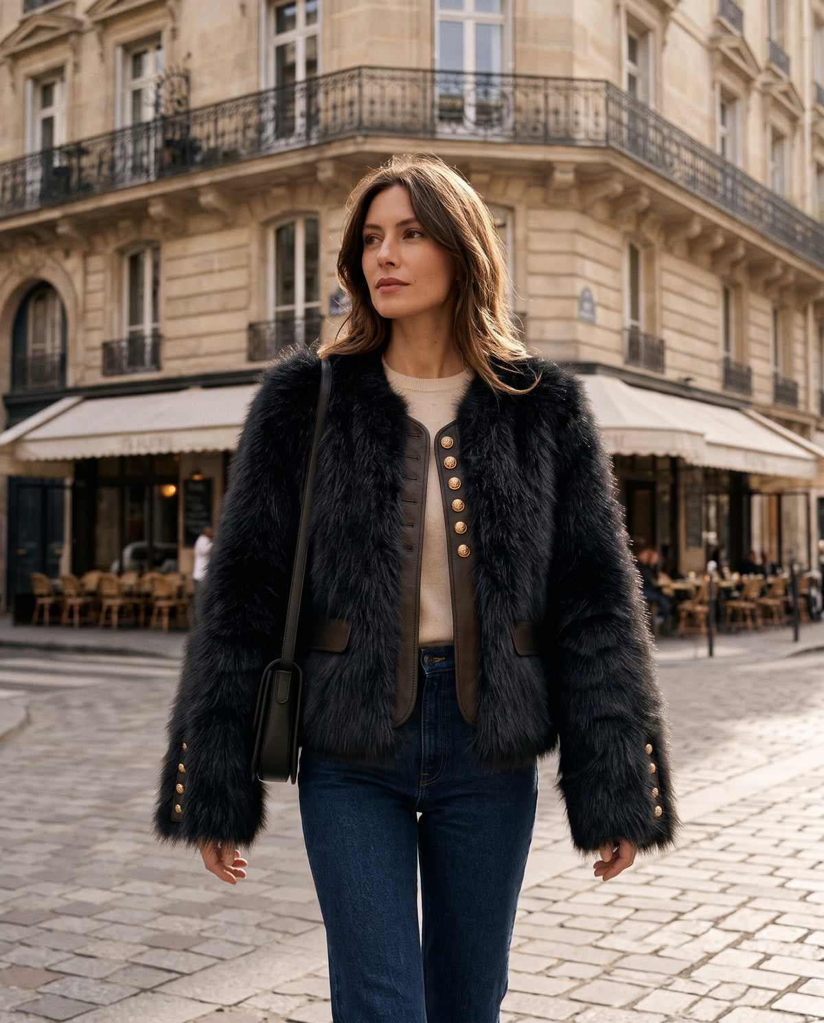 Veste Courte Élégante en Fausse Fourrure & Coupe Enveloppante