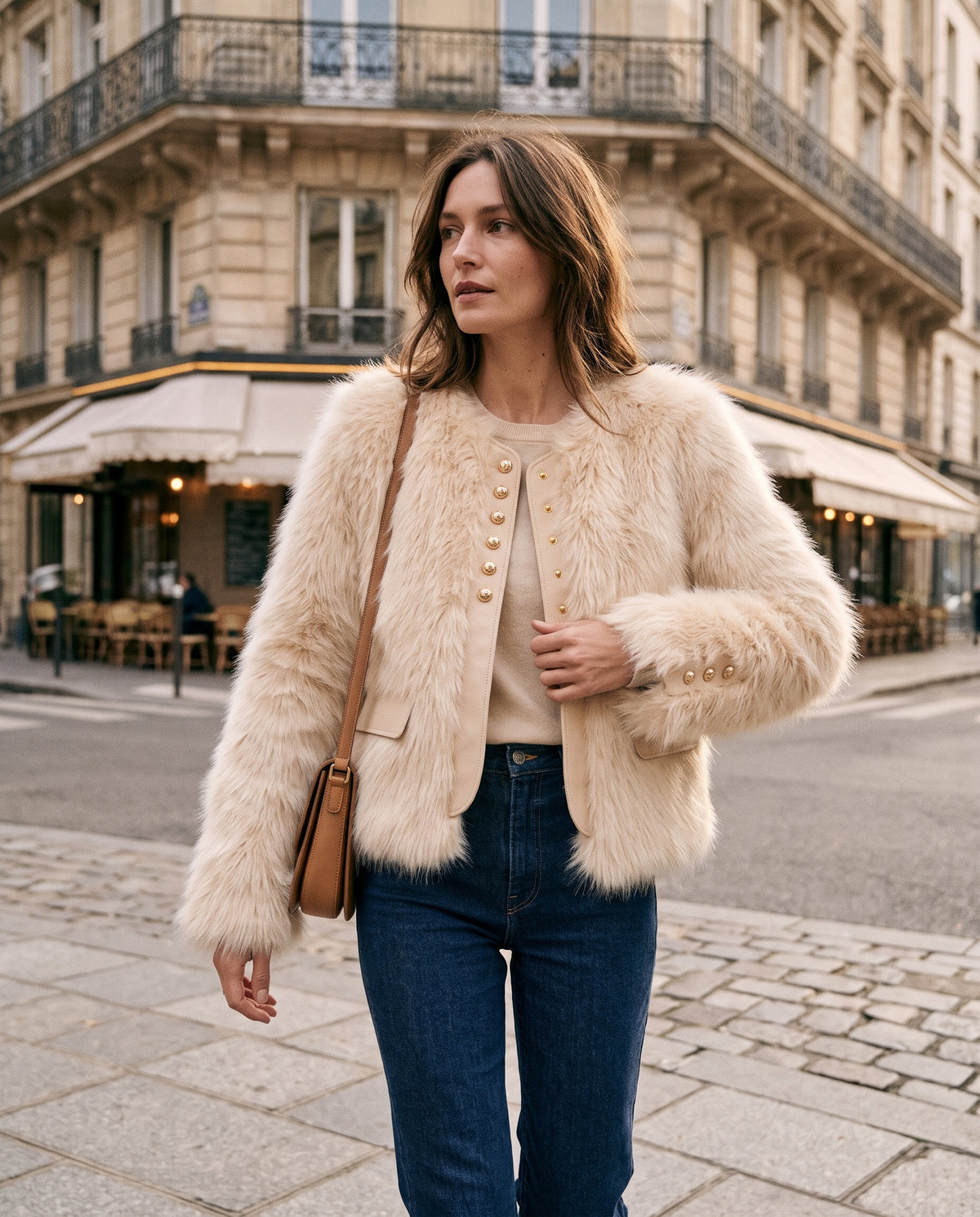 Veste Courte Élégante en Fausse Fourrure & Coupe Enveloppante