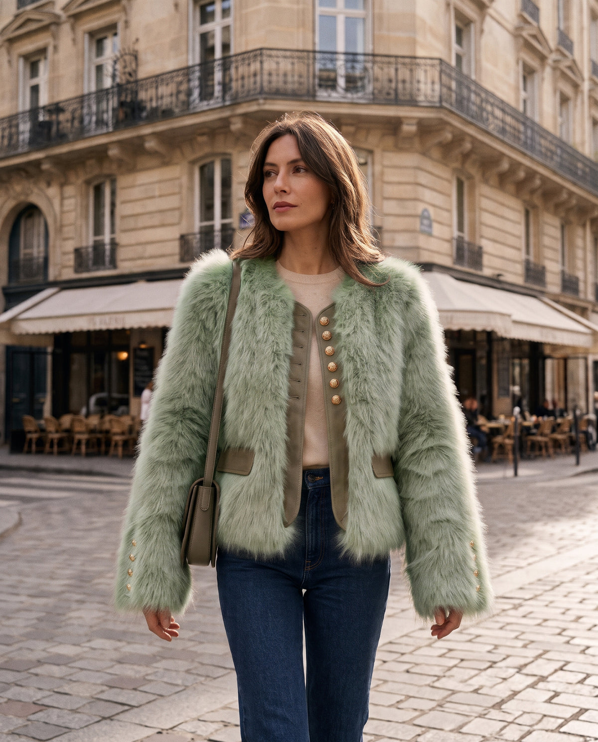 Veste Courte Élégante en Fausse Fourrure & Coupe Enveloppante