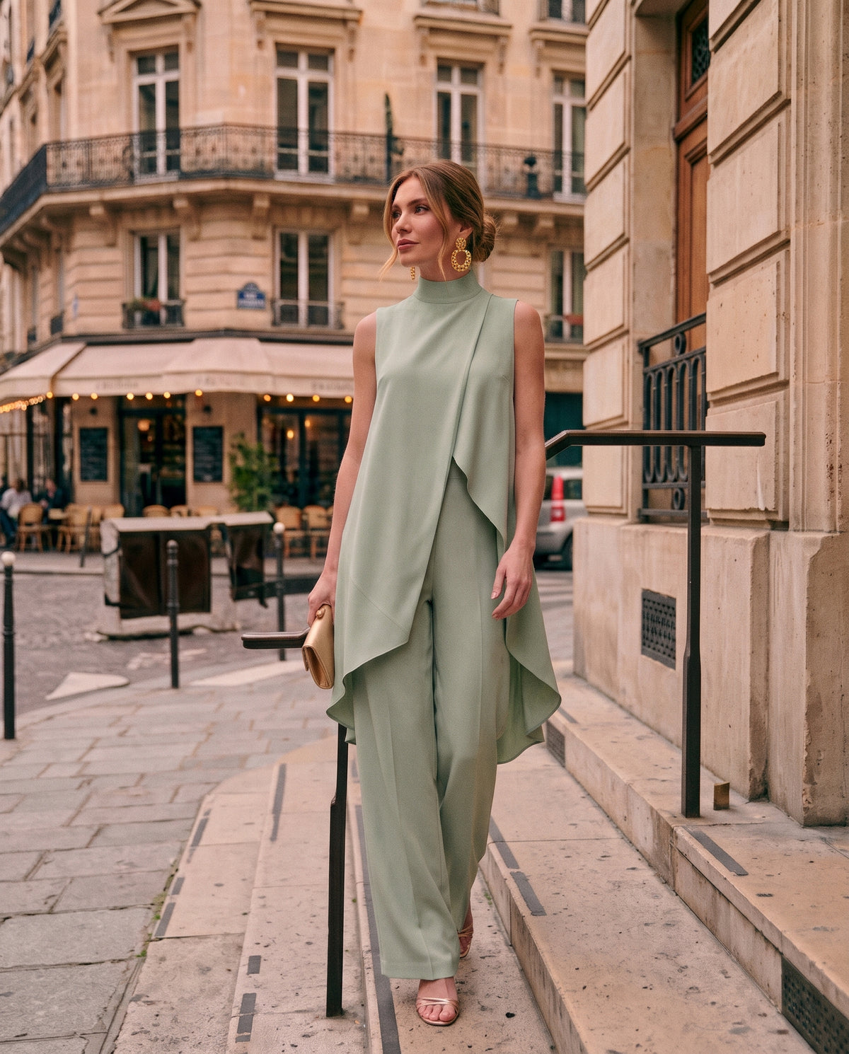 Ensemble 2 Pièces en Maille Côtelée Chic (Col Montant & Pantalon Palazzo)