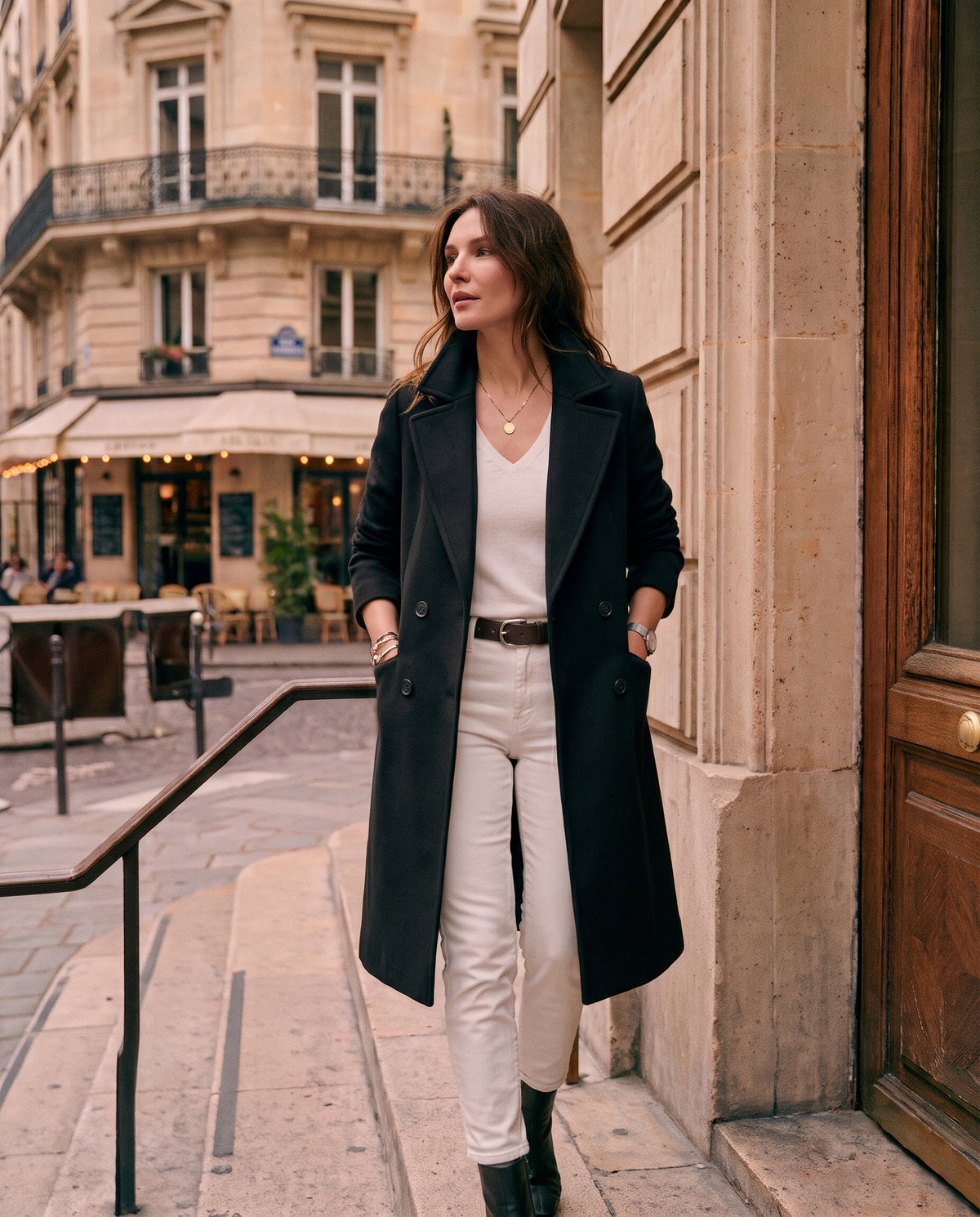 Céleste – Blazer Croisé en Drap de Laine & Manches en Maille Côtelée